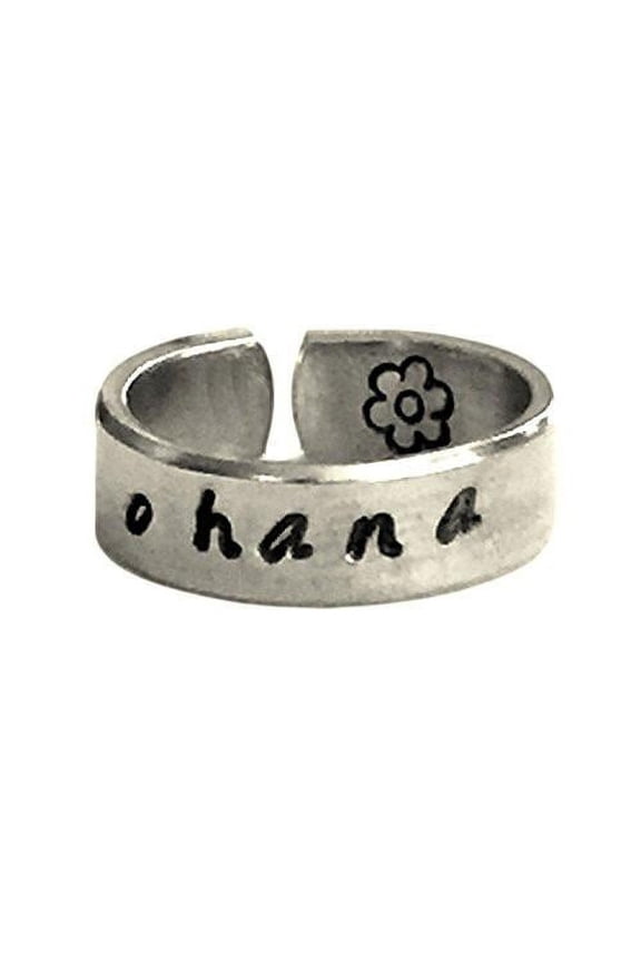 Ohana Aluminum Ring Hibiscus Hand Stamped Personalized Aluminum Spiral Ring J...