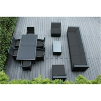 Ohana Depot Ohana Outdoor Patio 14 Piece Black Wicker Sofa and Dining Set Grey