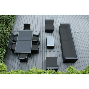 Ohana Depot Ohana Outdoor Patio 14 Piece Black Wicker Sofa and Dining Set Grey