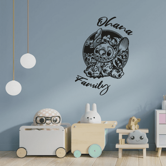 Ohana Family Cute Lilo and Stitch Character Stitch Drawing Art Silhouette Vinyl Wall Sticker Art Decal Décor Home Room Kids Room Boys Girls Room Lilo Stitch Living Room Decoration Size (10x8 inch)