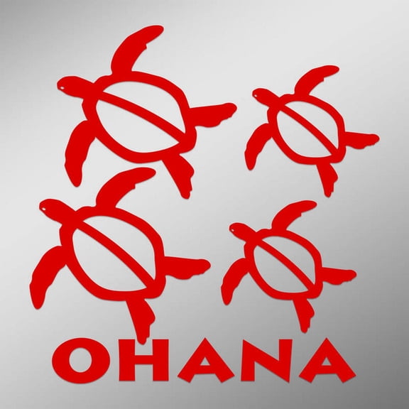 Ohana Hawaiian Sea Turtle Family With 2 Babies | 6-Inches By 6-Inches | Red Vinyl