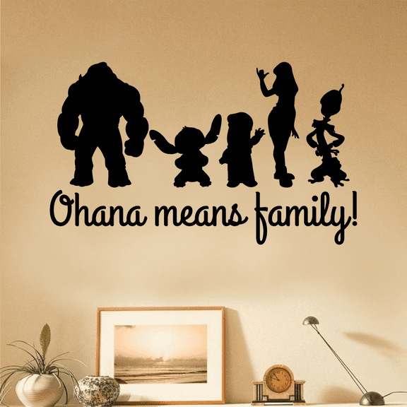 Ohana Means Family Lilo And Stitch Character Silhouette Disney Movie Lilo And Stitch Wall Sticker Wall Art Wall Decal Vinyl Decal Home Decor Room Living Room Bedroom Decoration Decal Size (6x10 inch)