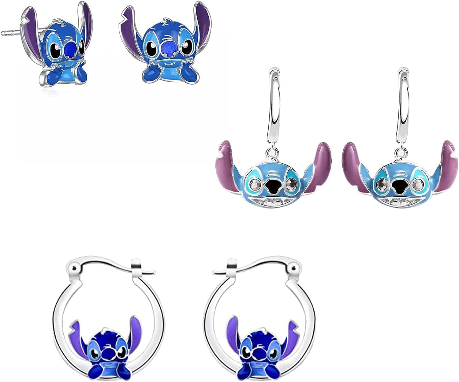 Disney Girls Lilo & Stitch Hoop Earrings With Dangle Stitch Charm