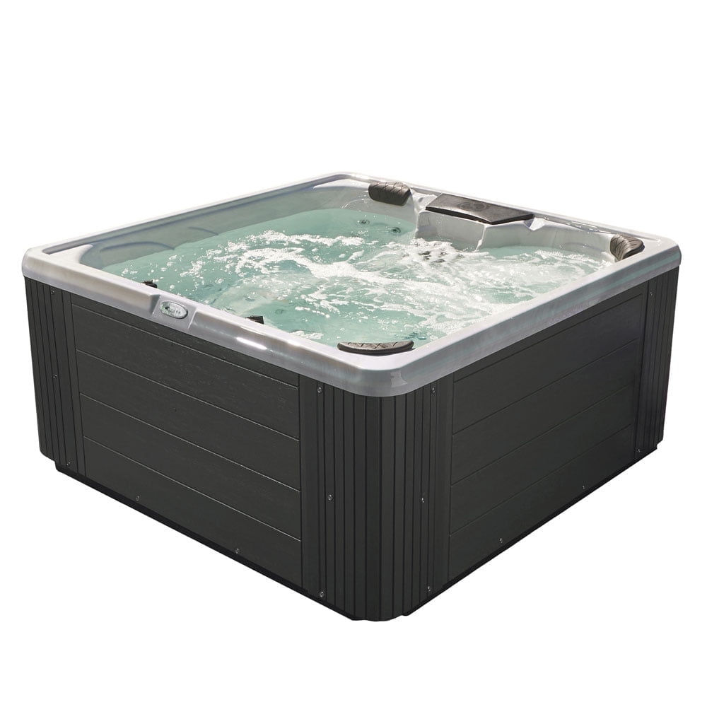 Ohana Revitalize LS Hot Tub Spa, 6 person, 28 Jets, Multi-Colored LED  Light, Gray.