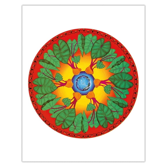 Ohana Sunrise - Hawaiian Taro (Kalo) and Earth Mandala - From an Original Color Painting by Jozef Smit c.1990 - Fine Art Matte Paper Print (Unframed) 11x14in