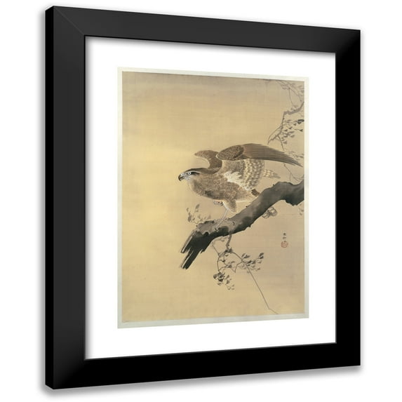 Ohara Koson 14x18 Black Modern Framed Museum Art Print Titled - Hawk (1887 - 1945)