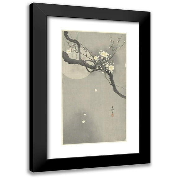 Ohara Koson 15x24 Black Modern Framed Museum Art Print Titled - Plum Blossom and Full Moon (1900 - 1936)