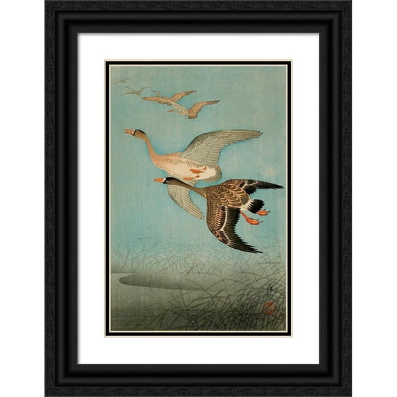 Ohara Koson 17x24 Black Ornate Framed Double Matted Museum Art Print Titled: Flying Geese (1926)