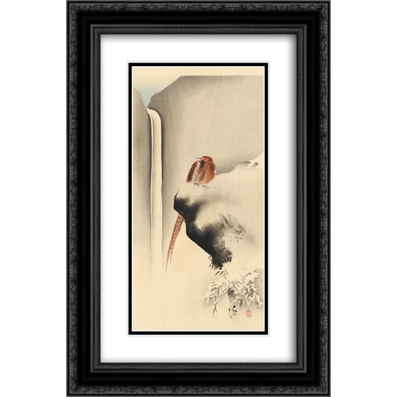 Ohara Koson 2x Matted 16x24 Black Ornate Framed Art Print 'Copper Pheasant in Snow'