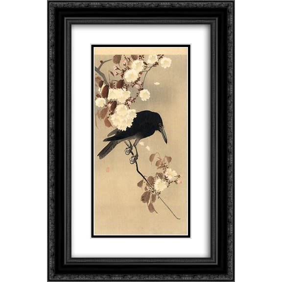 Ohara Koson 2x Matted 16x24 Black Ornate Framed Art Print 'Crow on a Cherry Branch'