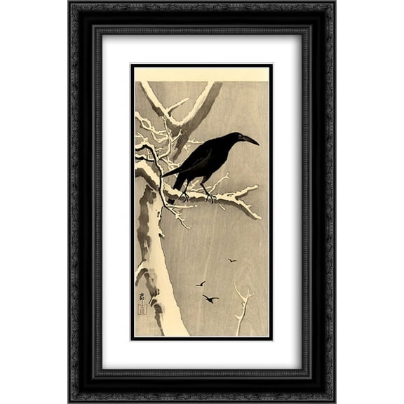 Ohara Koson 2x Matted 16x24 Black Ornate Framed Art Print 'Crow on a Snowy Branch'