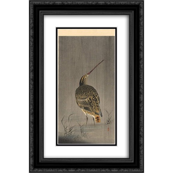 Ohara Koson 2x Matted 16x24 Black Ornate Framed Art Print 'Snipe in Rain'