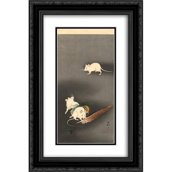 Ohara Koson 2x Matted 16x24 Black Ornate Framed Art Print 'Three White Mice'