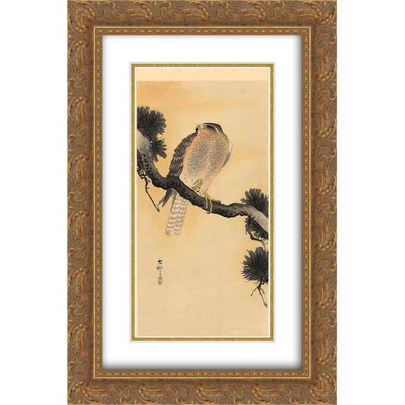 Ohara Koson 2x Matted 16x24 Gold Ornate Framed Art Print 'Falcon on a Branch'