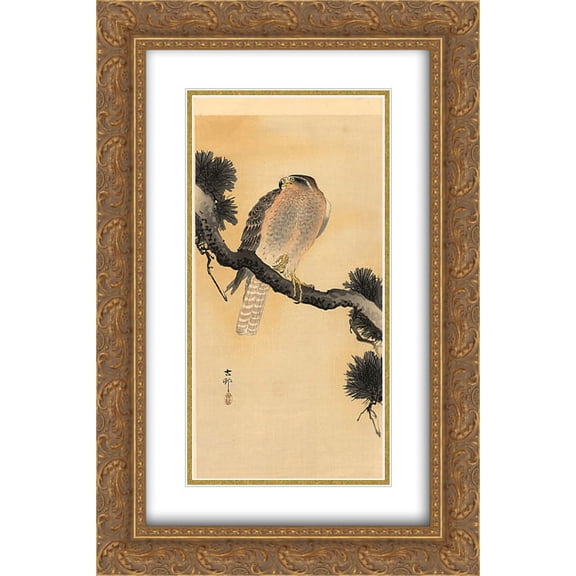 Ohara Koson 2x Matted 16x24 Gold Ornate Framed Art Print 'Falcon on a Branch'
