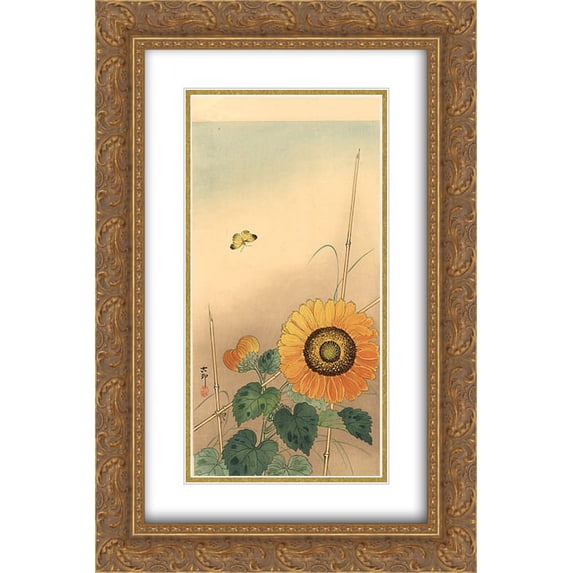 Ohara Koson 2x Matted 16x24 Gold Ornate Framed Art Print 'Small butterfly and sunflower'