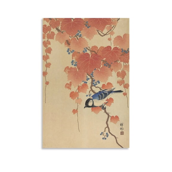 Ohara Koson Bird And Red Ivy Art Poster Canvas Poster Wall Art Picture Prints Hanging Photo Gift Decor Home Posters Artworks 12x18inch(30x45cm)