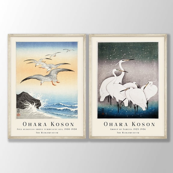Ohara Koson Bird Art Prints Japanese Seagull & Egret Set, Set 2, Poster Only