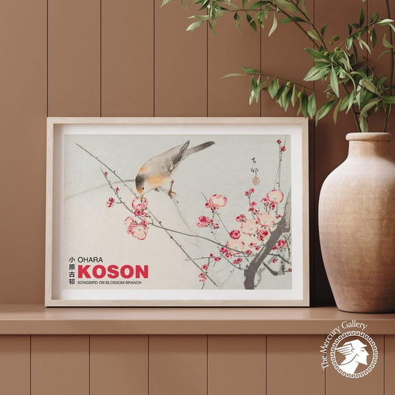 Ohara Koson Bird Poster, Songbird On Blossom Branch Vintage Japanese Print UNFRAMED Poster, Wall Art for Decor, Present, 8x12