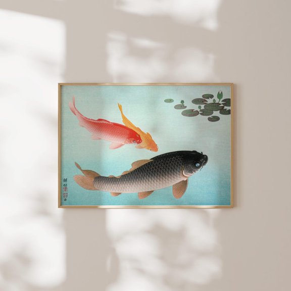 Ohara Koson Common And Golden Carp Wall Art Print, Japanese Fish Art Decor Unframed Paper Print