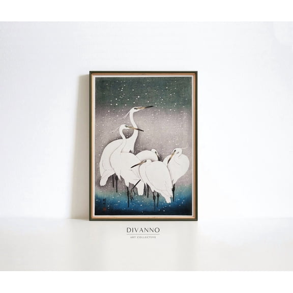 Ohara Koson Egrets Snow Japanese Bird Unframed Paper Print