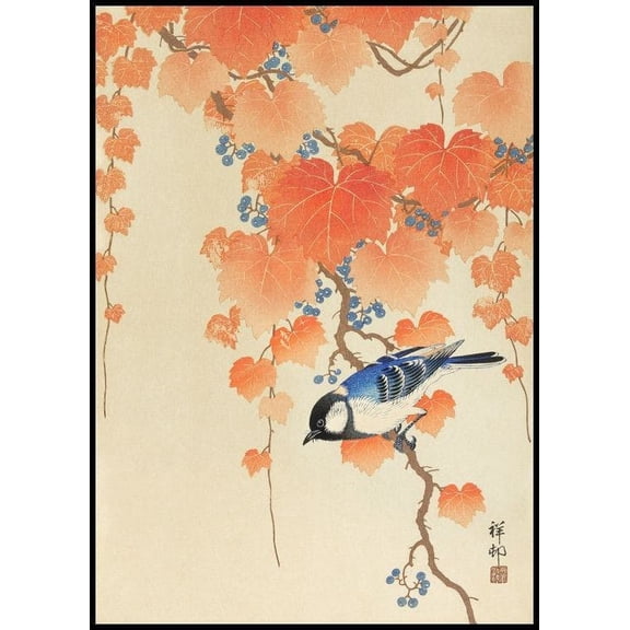 Ohara Koson - Great Tit On Paulownia Branch Poster Wall Art, Modern Wall Decor For Living Room Bedroom, 8x12 UNFRAMED