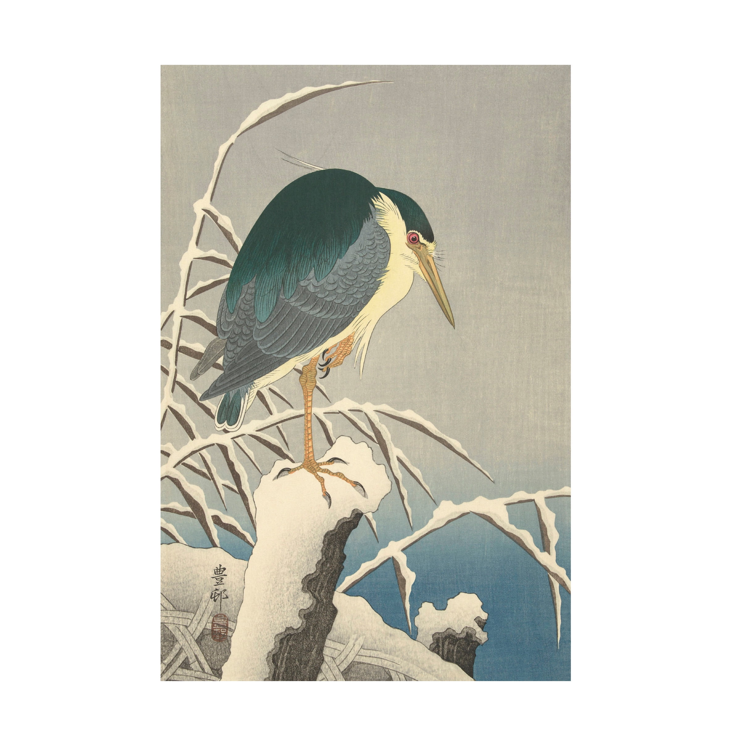 Heron in Snow Canvas Art Print by Ohara Koson