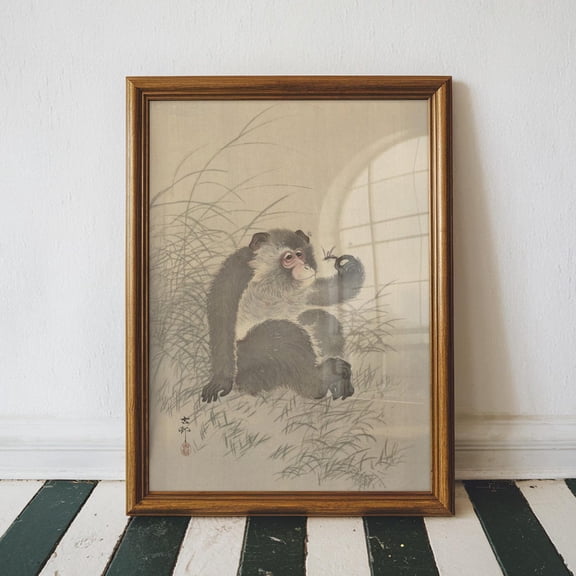 Ohara Koson Monkey with Insect Vintage Japanese House Decor Japan Art, Unframed Poster