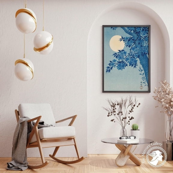 Ohara Koson Poster, Blossoming Cherry On A Moonlit Night, Retro Japanese Art Print UNFRAMED Poster, Wall Art for Decor, Present, 8x12