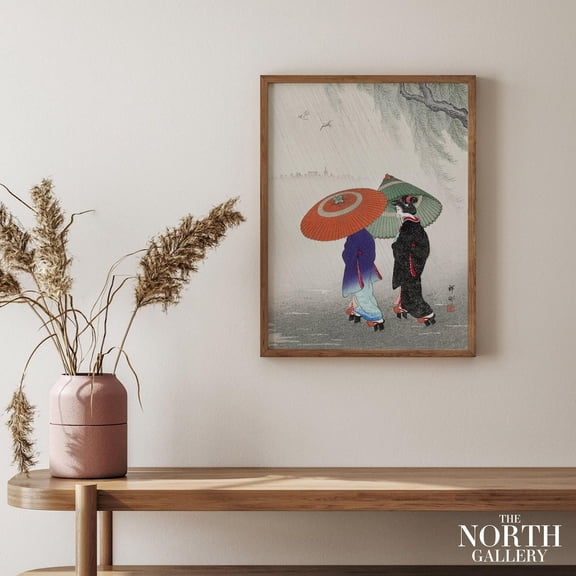 Ohara Koson Poster Print, Two Women In The Rain, Koson Art Print, Famous Japanese Art, Japanese Art Print UNFRAMED Poster, Wall Art for Decor, Present, 16x24