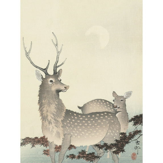 Ohara Koson Two Deer Japanese Painting Extra Large XL Wall Art Poster Print