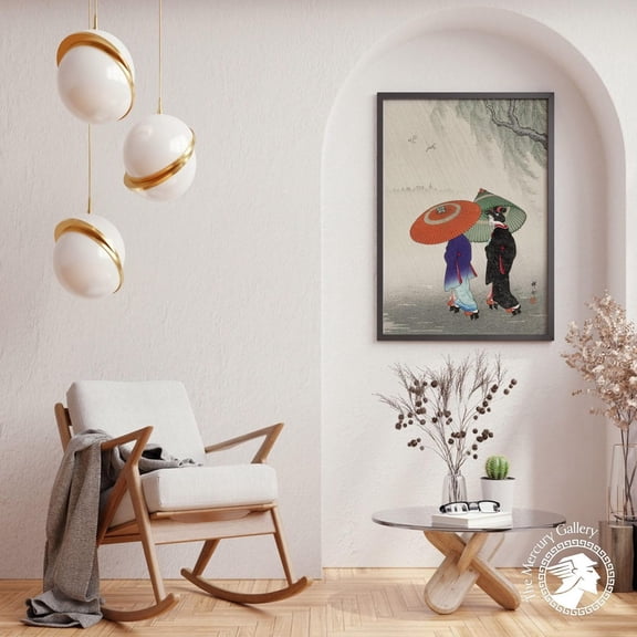 Ohara Koson Two Women In Rain Vintage Japanese Nature Artwork