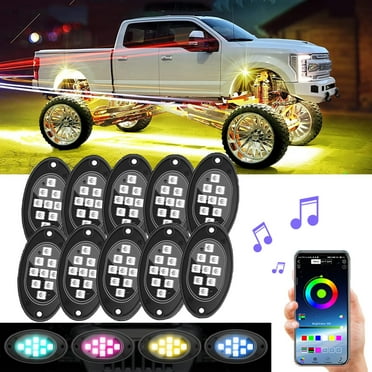 OhhGo 10 Pods RGB LED Rock Light, TSV RGB LED Neon Lights Kit with APP Control Music Mode, Waterproof Multi-Color LED Off-Road Lights for Car, ATV, UTV, SUV, Truck