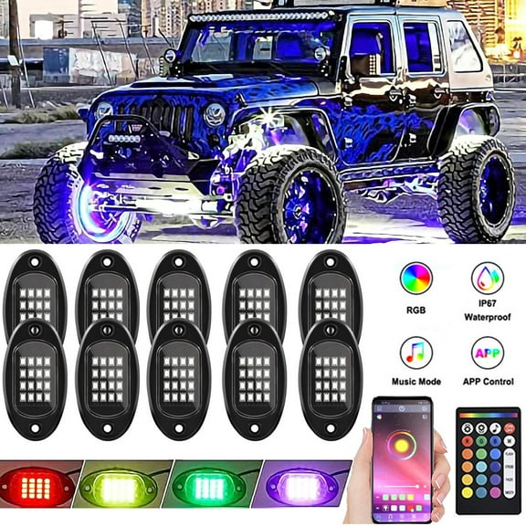 OhhGo 10 Pods RGB LED Rock Lights, TSV RGB LED Neon Lights Kit with APP Control Music Mode 160 LEDs, Waterproof Multilcolor Underglow Lights for Off-Road Trucks Cars ATV SUV RZR