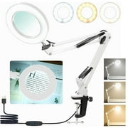 OhhGo 10X Magnifying Glass with Light and Stand, LED Magnifying Lamp Desk Lamp with Clamp 3 Color Modes, Adjustable 2-in-1 LED Lighted Magnifier for Craft Hobby Reading, White