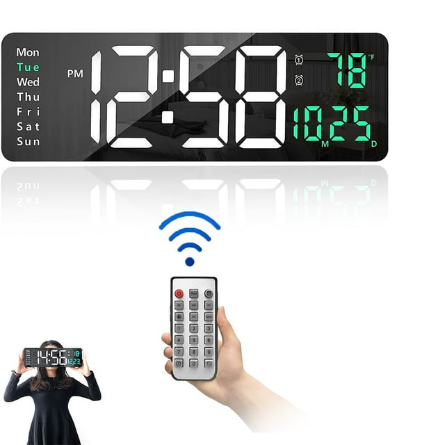 Digital Wall Clock Large Display LED Digital Clock With Remote Control Automatic Brightness Dimmer Big Clock With Temperature