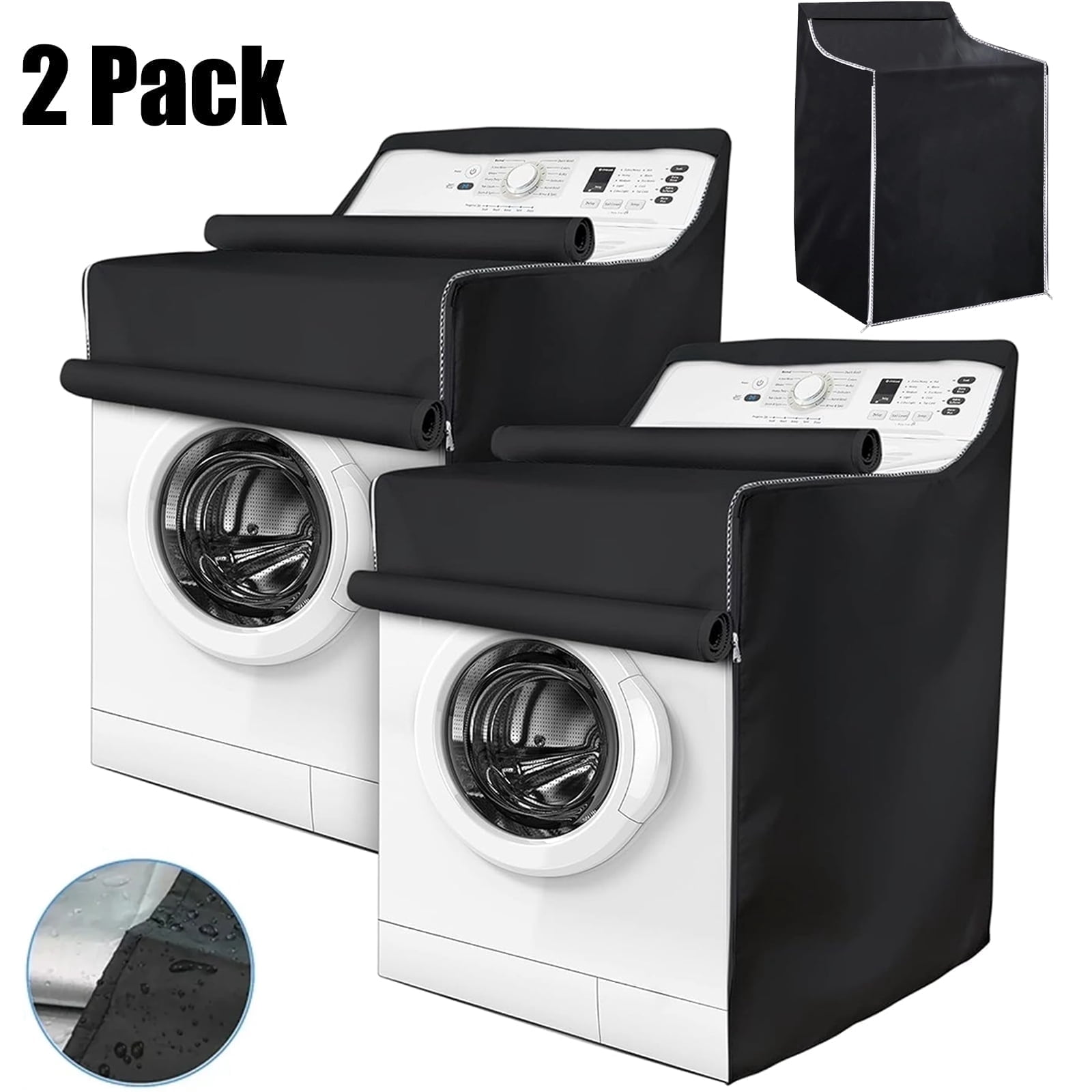 OhhGo 2 Pcs Washing Machine Cover, Waterproof Machine Protection Cover Dust-proof Moderately Sunscreen Washer Dryer Cover Fit for Front Load Washer Dryer, All Weather Protection, Black