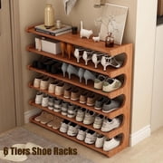 6 Tiers Shoe Racks, Bamboo Vertical Shoe Rack Organizer for Closet Floor, Wooden Stackable Shoe Storage Shelves, for Entryway, Hallway, Multifunctional Front Door Shoe Rack, 70cm/27.5