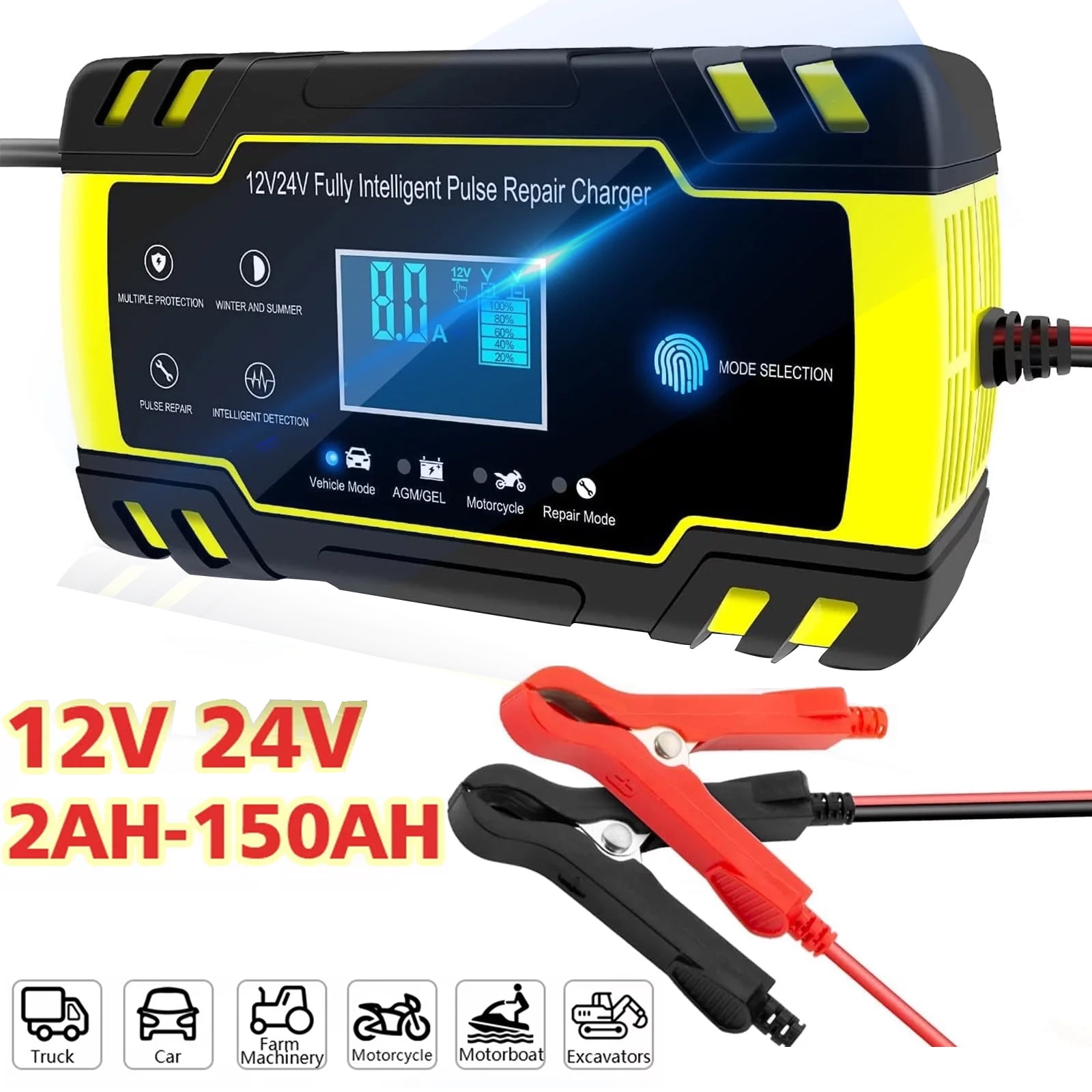 OhhGo AC DC 12V/8A 24V/4A Automatic Car Battery Charger, Trickle