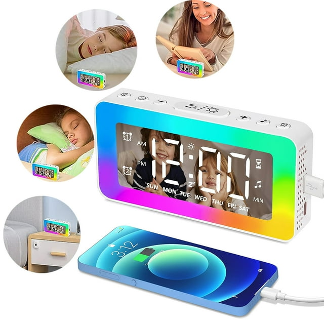 OhhGo Alarm Clocks for Bedrooms, Mirror Clock with 8 RGB Atmosphere