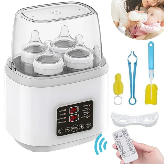 OhhGo Baby Bottle Warmer, 8-in-1 Fast Milk Warmer with Timer Breastmilk and Formula Baby Food Heater, LCD Display Accurate Temperature Adjustment, Baby Food Jars with Remote Fits 4 Bottles, Gray