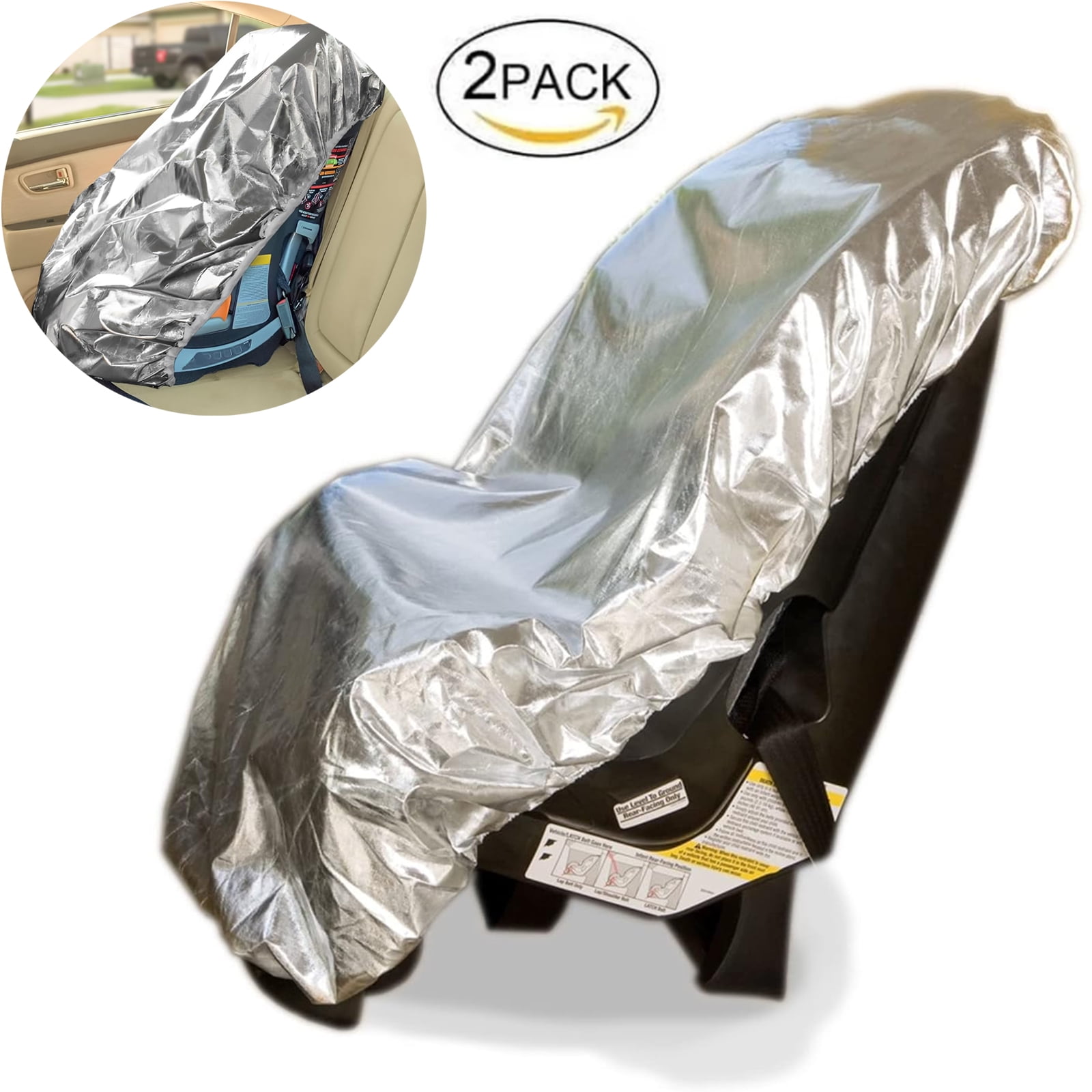 OhhGo Car Seat Sun Shade Cover, Baby Infant Car Seats Heat Protector, Keep Your Baby's Carseat at a Cooler Temperature, Reflective Baby Seat Covers for Car Seats Baby Travel Accessories, 2 Pack