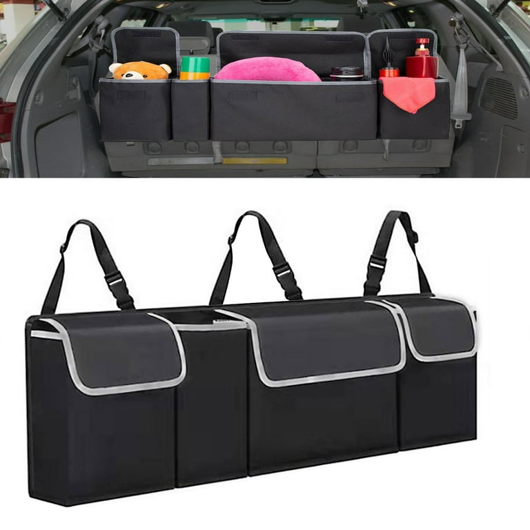 OhhGo Car Trunk Organizer and Storage Backseat Hanging Organizer for SUV MPV Waterproof Collapsible Cargo Storage Bag with 4 Pockets Car Interior Accessories for Men Women Free Trunk Black Walmart