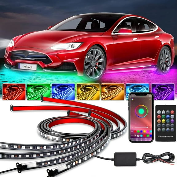 OhhGo Car Underglow Lights Kit, RGB LED Car Neon Strip Under Car Tube Underglow, Smart Exterior Car Lights with Wireless Remote & App Control, DIY Decorative Universal for Vehicle, SUV, Trucks