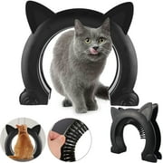 OhhGo Cat Door for Interior Door, Hidden Pet Litter Box, Large Pet Doors with Grooming Brush No-Flap, Doggie Door or Cats Kittens Samll Dogs, Black, 10.6" x 8.9"