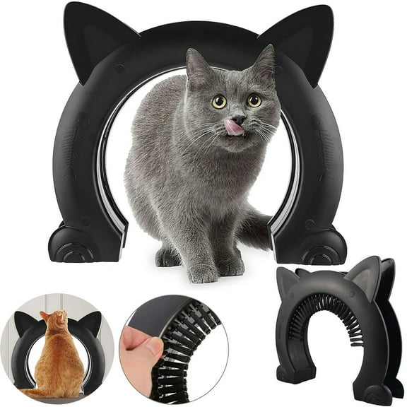 OhhGo Cat Door for Interior Doors, Pet Doors with Grooming Brush No-Flap Cat Door Easy DIY Setup, Fits Both Solid and Hollow Indoors Door for Cats Kittens (Black,L)