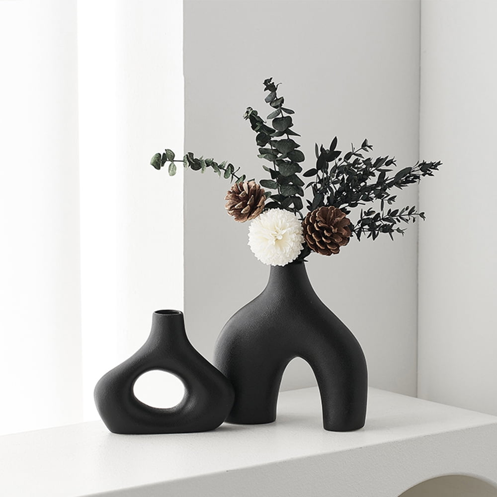OhhGo Ceramic Vase Set of 2 for Modern Home Decor, Round Matte Donut ...