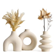OhhGo Ceramic Vase Set of 3, Small Vases for Modern Home Decor, Round Matte Donut Vases for Pampas Grass, Minimalism Style Flower Vases for Living Room