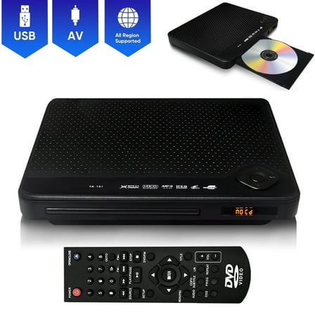 OhhGo DVD Players for Smart TV, Simple DVD Player for Elderly, All Region Free CD DVD Players with USB Input AV Cable for Home Stereo System, Black