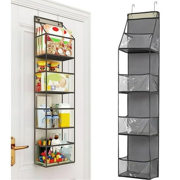 OhhGo Over The Door Hanging Pantry Organizer 4-Shelf Behind The Door Storage Organizer with Clear Plastic Pockets Large Capacity for Closet Bedroom Bathroom (Grey)